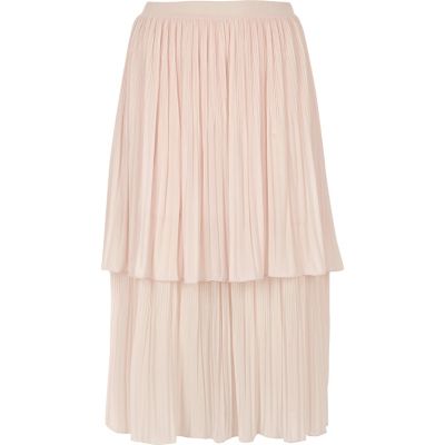 Light pink layered pleated midi skirt